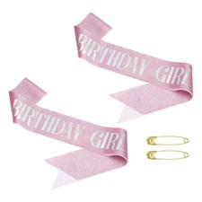 2 Pcs Birthday Girls Sash Glitter Birthday Sash for Women Pink Fantasy