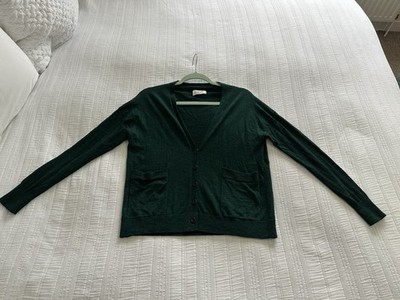 Toast Green 100% Merinowolle Feinstrick Langarm Strickjacke Gr. S Taschen PULL