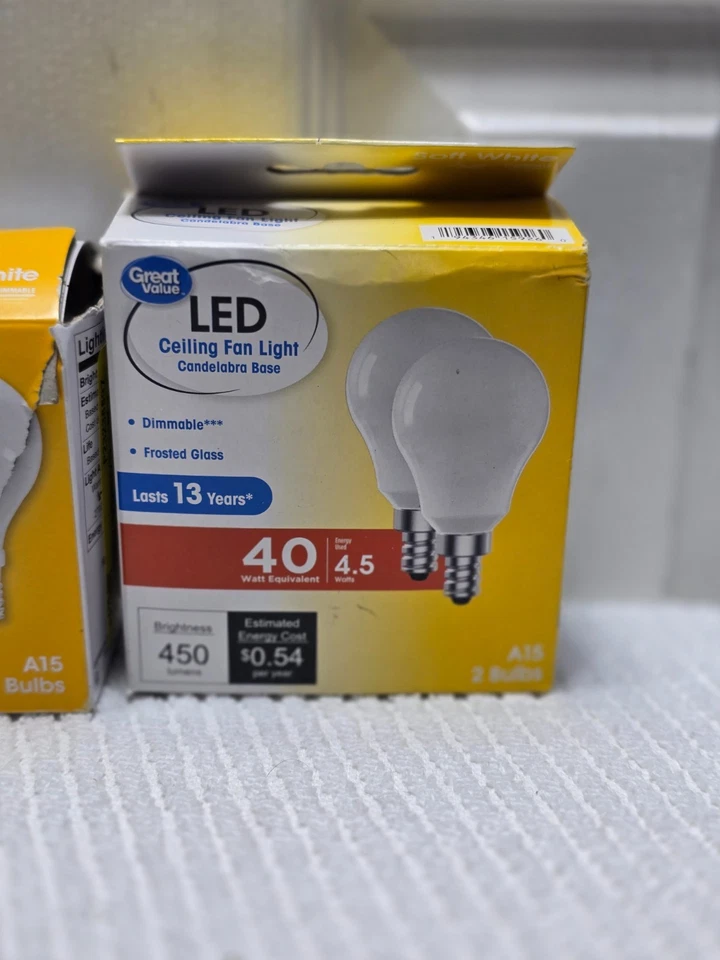 Lot Great Value LED Ceiling Fan Light E17 5W & 4.5W Candelabra A15 Dimmable (M - Image 2 of 4