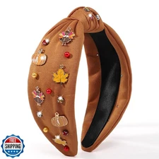 obeoby Thanksgiving Headbands for Women, Fall Pumpkin Knotted Headband Autumn