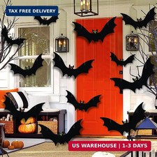FANFX Halloween Bat Decorations 12 Pack Hanging Bats with Glowing Eyes