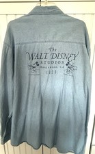 Walt Disney Studios Size L Men's Denim Chambray Button Up Shirt Mickey Mouse