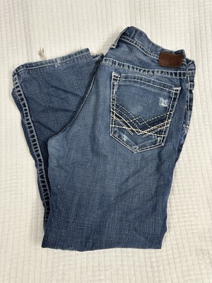 BKE Buckle Jeans Mens Tyson 36 Regular Denim Medium Wash Whiskers Mid Rise
