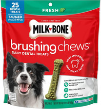 Brushing Chews Daily Dental Dog Treats, Fresh Mint, Small/Medium, 25 Count