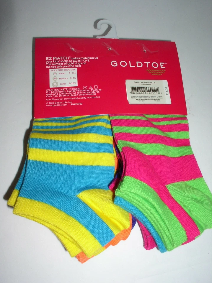 Paquete de seis calcetines forrados punta dorada para niñas grandes talla grande zapatos para niñas talla 2-10,5 Foto 3 de 4