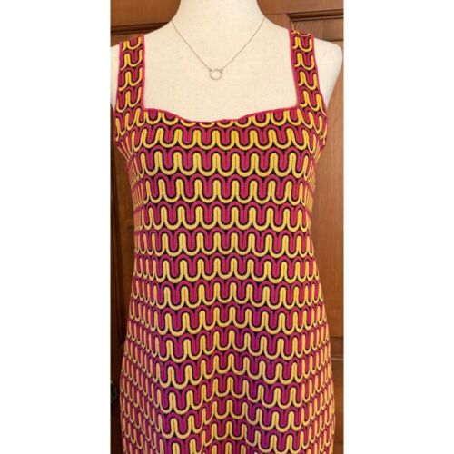 Zara Dress Retro Geometric Lined Knit Womens S Pink/Yellow 60s Hippie Stretch