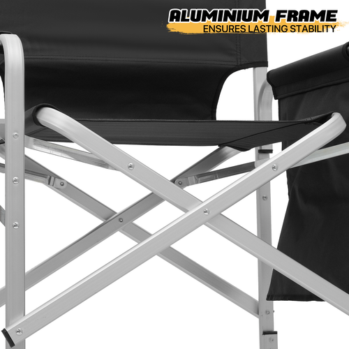Folding Director Chair Aluminum Frame Camping Seat w/Cup Holder Tray+Side Pocket - Picture 8 of 12