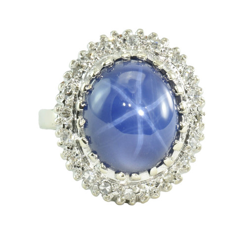 Solid Gold Natural Diamond  Lab Created Star Sapphire Ring