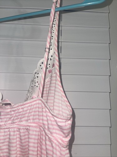 Victoria’s Secret Sexy Country Cotton Pink/White Stripe Eyelet Lace Babydoll S - Picture 12 of 21