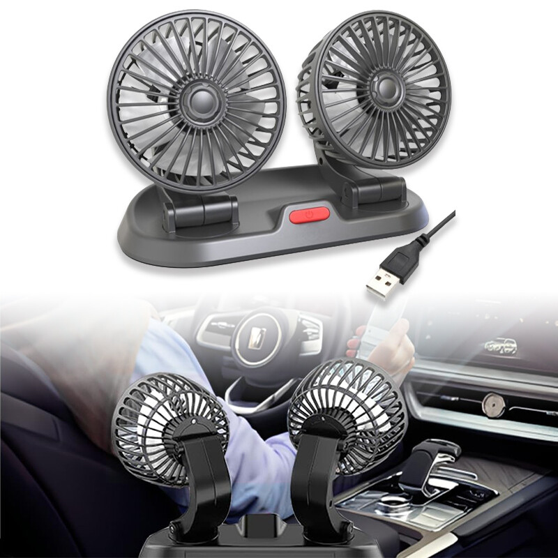 Car Fan-Small Dual Head Car AC 2 Speeds for Car Dashboard, SUV/RV,USB Powered