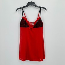 Vintage Passion Forever Chemise Lingerie Women L Red Floral Rhinestone Babydoll