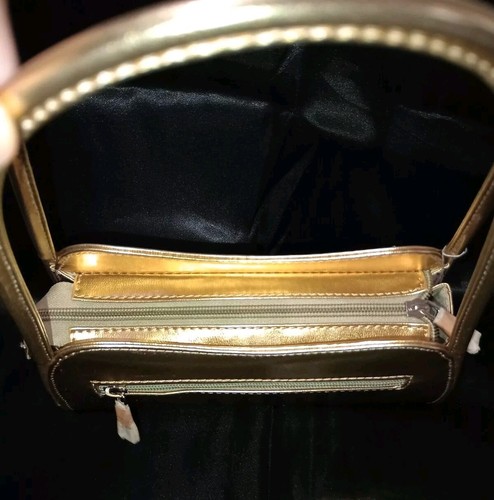 Vintage Evening Handbag Small Satin Gold Double Handle Shoulder Bag 9"L Excellen - Picture 15 of 24