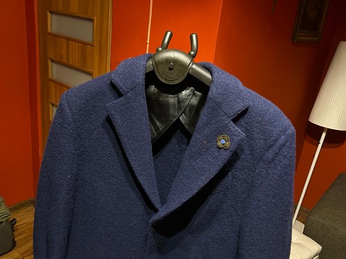 LARDINI Men's Overcoat Coat 100% Wool Navy Size 48 / 50 - Picture 4 of 16