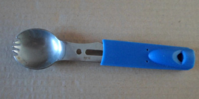 Petrified Fish Camping Suvival Tool Spoon Fork Knife Bottle Opener Whistle Blue