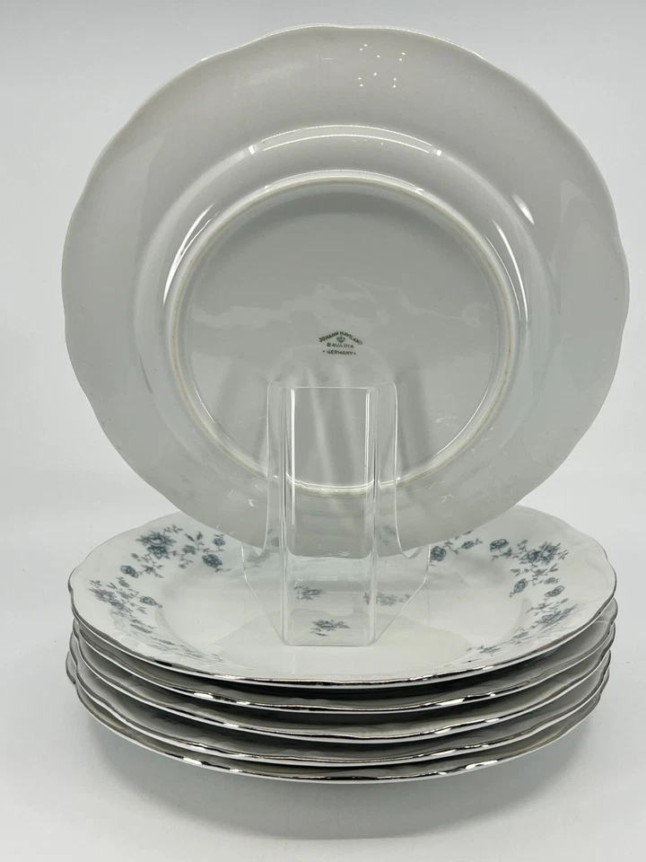 6 platos de cena Johann Haviland Baviera azul guirnalda 10" Inglaterra platino adorno Foto 4 de 4