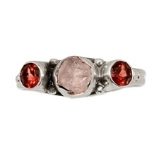 Natural Rose Quartz - Madagascar  Garnet 925 Silver Ring Jewelry s.8 CR73031