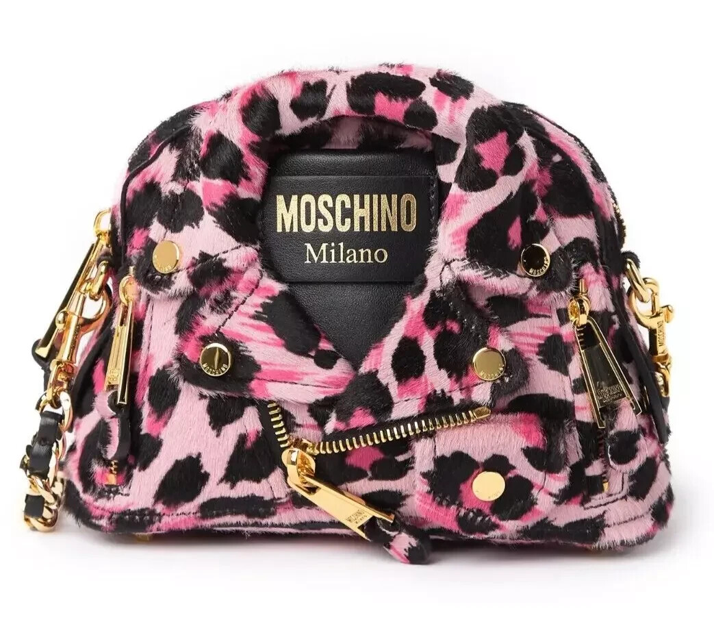 AW21 MOSCHINO Couture Jeremy Scott Pink Leopard Biker Jacket