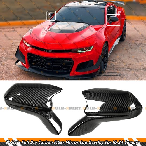 FOR 16-24 CHEVY CAMARO ZL1 DRY CARBON FIBER M STYLE ADD-ON SIDE MIRROR COVER CAP - Picture 2 of 5