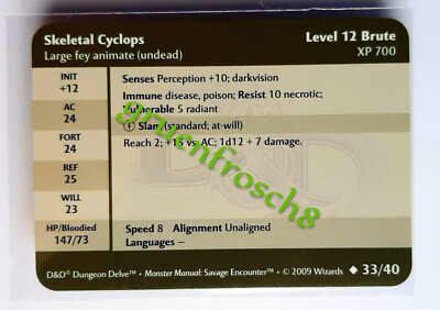  SKELETAL CYCLOPS  33 U  DDM 3 MONSTER MANUAL  SAVAGE ENCOUNTERS  D&D STATS CARD