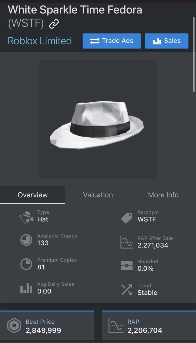 White Sparkle Time Fedora (Roblox Limited)