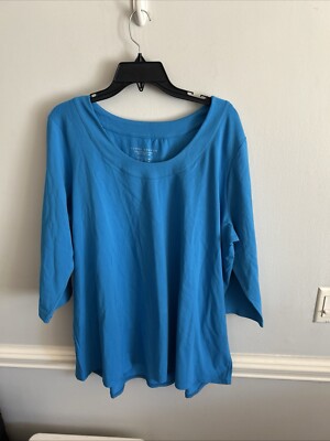 Susan Graver Top Women's 2X Weekend Essentials Blue 3/4 Sleeve Stretch Tunic