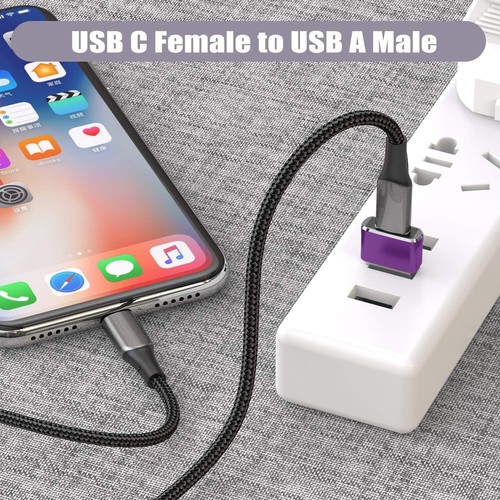 USB C Female to USB Male Adapter Type C to USB USB-C to A Converter- 2Pk, Purple - Picture 6 of 7