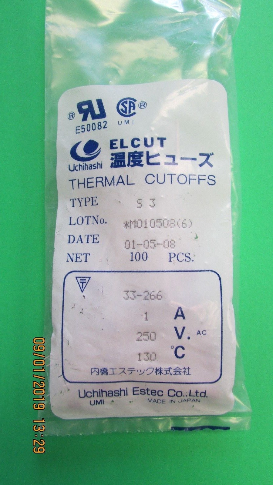 100Pcs ELCUT UMI S3 Thermal Fuse 130C 1A 250V New In Original Packaging