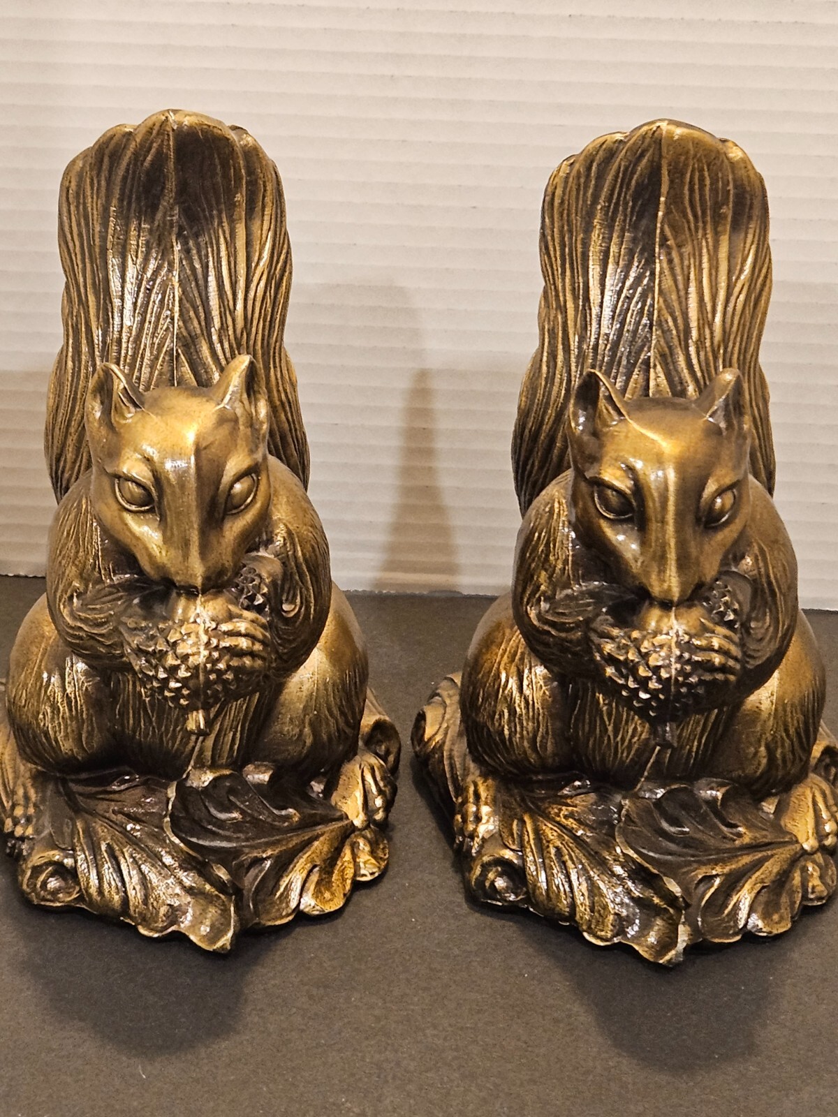 Vintage 1975 SCC Squirrel Bookends Brass Color Cast Metal Squirrels