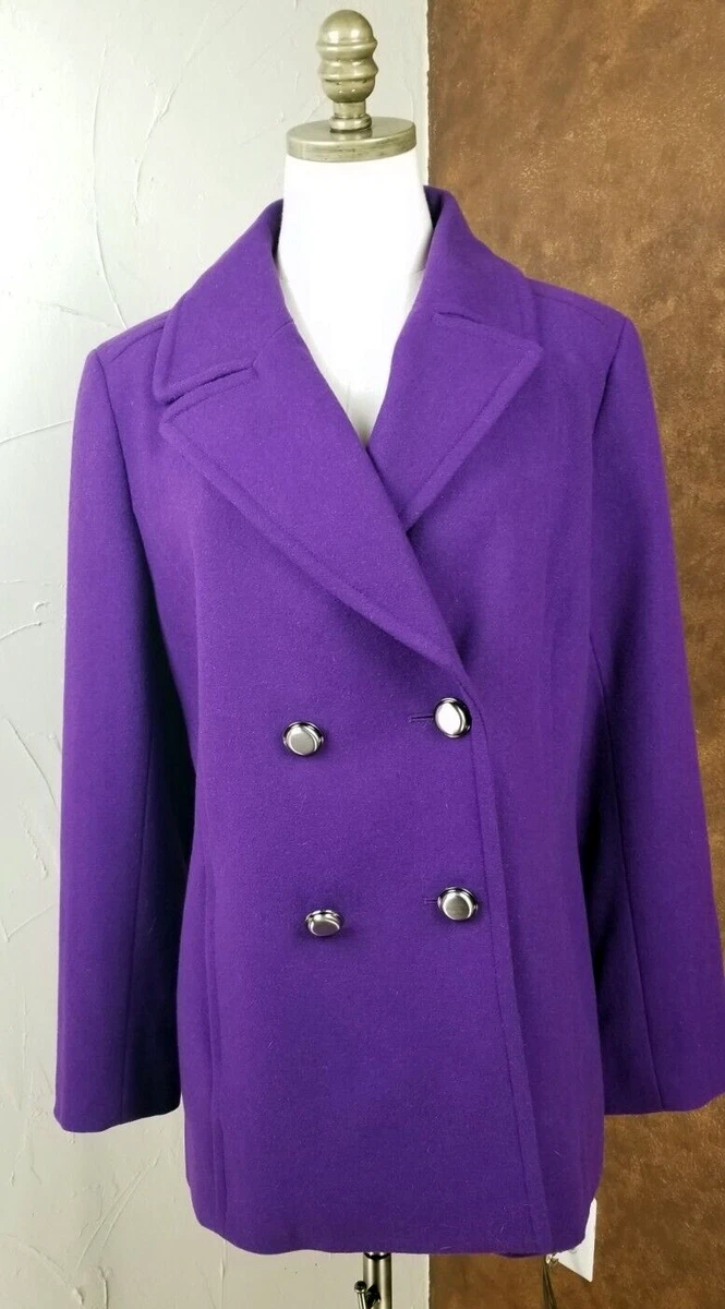 Coldwater Creek Women s Size L 14 Wool Blend Purple Pea Coat eBay