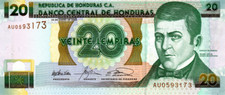 Honduras UNC 20 Lempiras 2003 P-87b Banknote Prefix AU