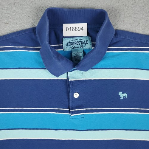 Aeropostale Polo Shirt Mens Small Blue Striped Casual Short Sleeve *