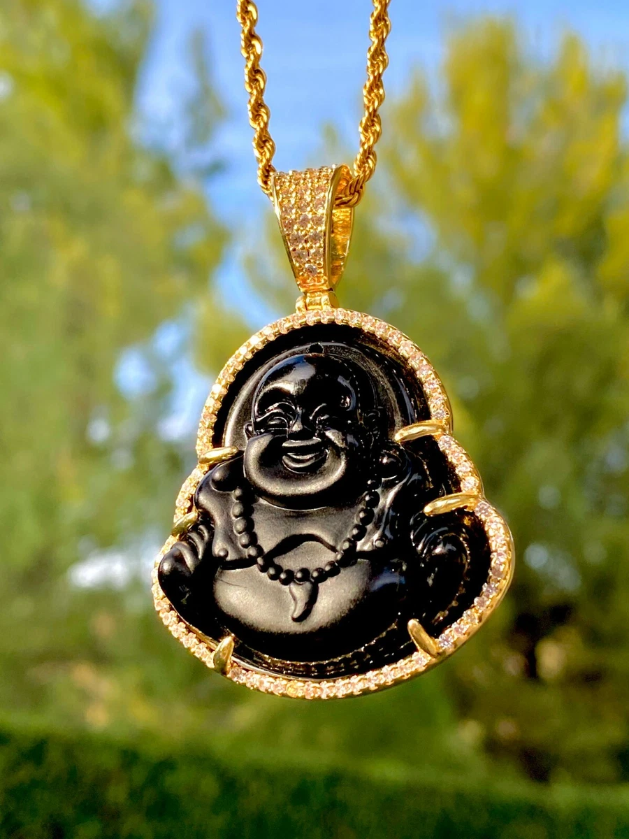 Rudraksha With Black Beaded Chain With Lord Buddha Pendant – VOYLLA