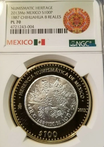 2013 MEXICO S100P 1887 CHIHUAHUA 8 REALES NGC PL 70 SILVER CORE PERFECTION POP 4