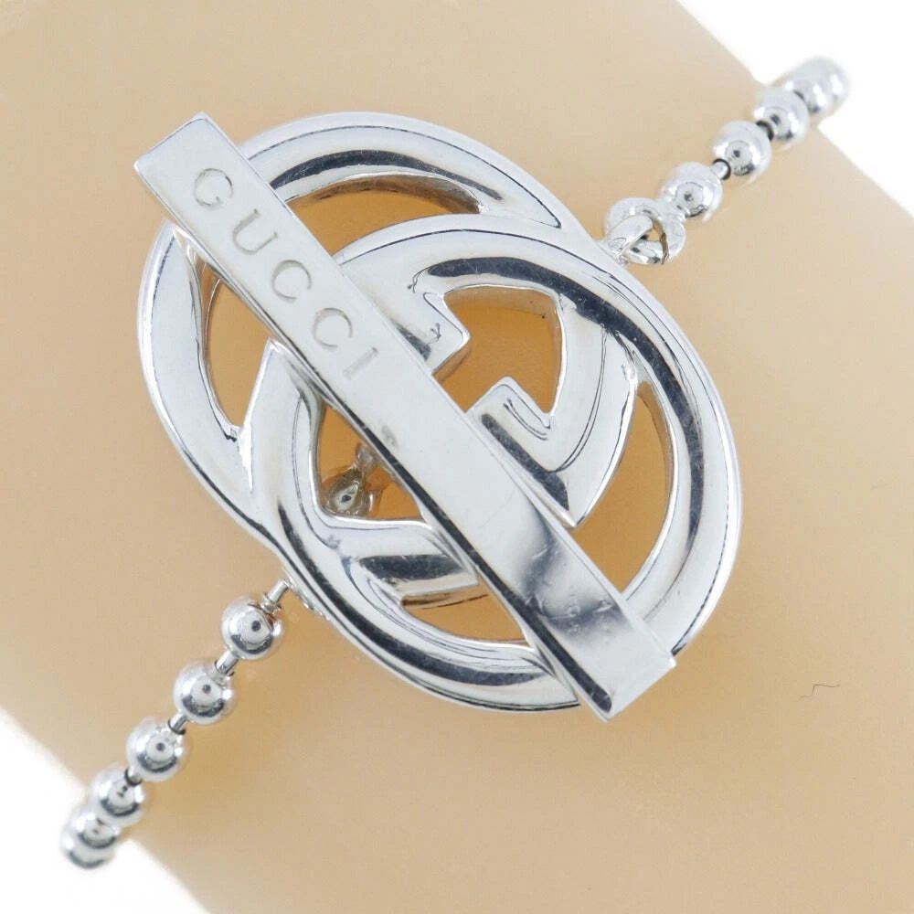 Gucci Bracelet Cuir Argenté Entrelacé G Bijoux Authentique