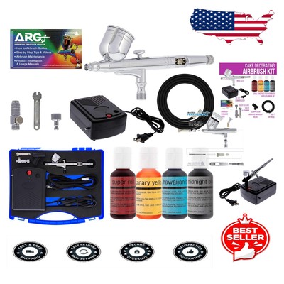 Professional Cake Decorating Airbrush System with 4 Chefmaster Colors - Kosher