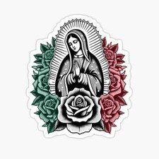 Virgen de Guadalupe Virgin Mary Virgencita Floral Sticker red green waterproof