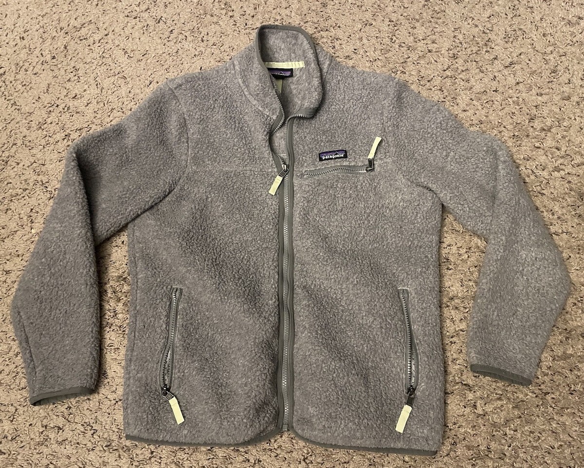 Patagonia Womens Retro Pile Salt Grey Jellyfish Yellow Fleece Jacket Size  Medium