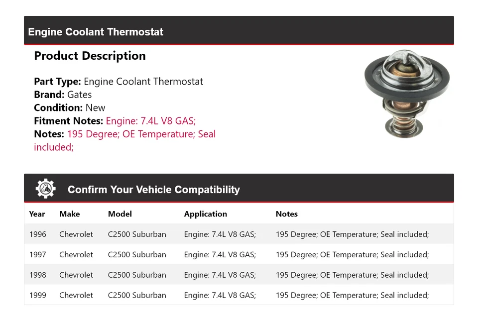 Ворота термостата охлаждающей жидкости для пригородного двигателя Chevrolet C2500 1996-1999 годов выпуска 1997 1998 - Изображение 2 из 4