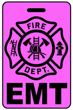 Personalized Hi-Viz Pink EMT Firefighter Cross Luggage/Gear Bag Tag