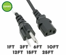 1 3 6 10 15 25 Ft 18AWG Premium 5-15P to C13 15A PC Power Cord TV Computer Cable