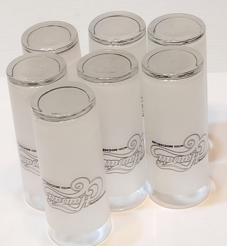 Set Of 7 Michelin Man Libbey Glasses Golfing Hawaii Frosted Satin Glass 6" Tall - Picture 6 of 11