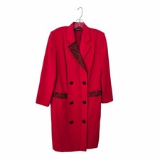 Vtg 80s 90s Louis Feraud Coat Dress Red 12 Lightweight Wool Holiday Event