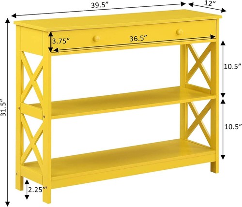 Convenience Concepts Oxford 1 Drawer Console Table with Shelves, Yellow - Picture 3 of 8