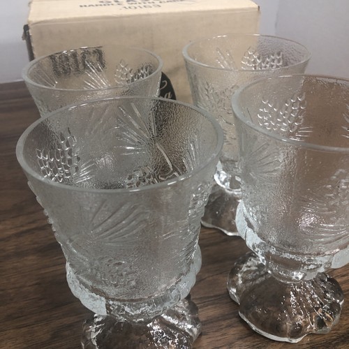 4 Indiana Glass Tiara Pinecone PONDEROSA PINE 6" Footed Water Goblets / Glasses - Picture 6 of 7