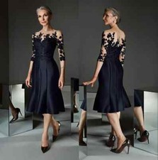Gorgeous Dark blue Mother of the Bride Dress Boat Neck Knee Length Evening Gowns