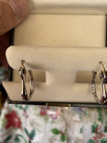 Brooks Brothers Sterling Silver with Rhodium Plating Hoop Earrings - Picture 3 of 5