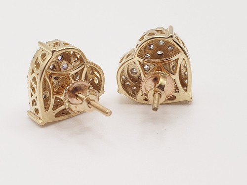 14K Yellow Gold* Heart Shape 1.03CT G-J /SI I1Diamond Studs Back Screw Earrings - Picture 6 of 8