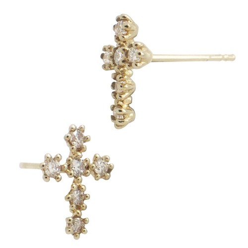 14k Gold Yellow cross Stud Earrings 6 Diamond & 14k Tash Ef g Yellow - Picture 4 of 11