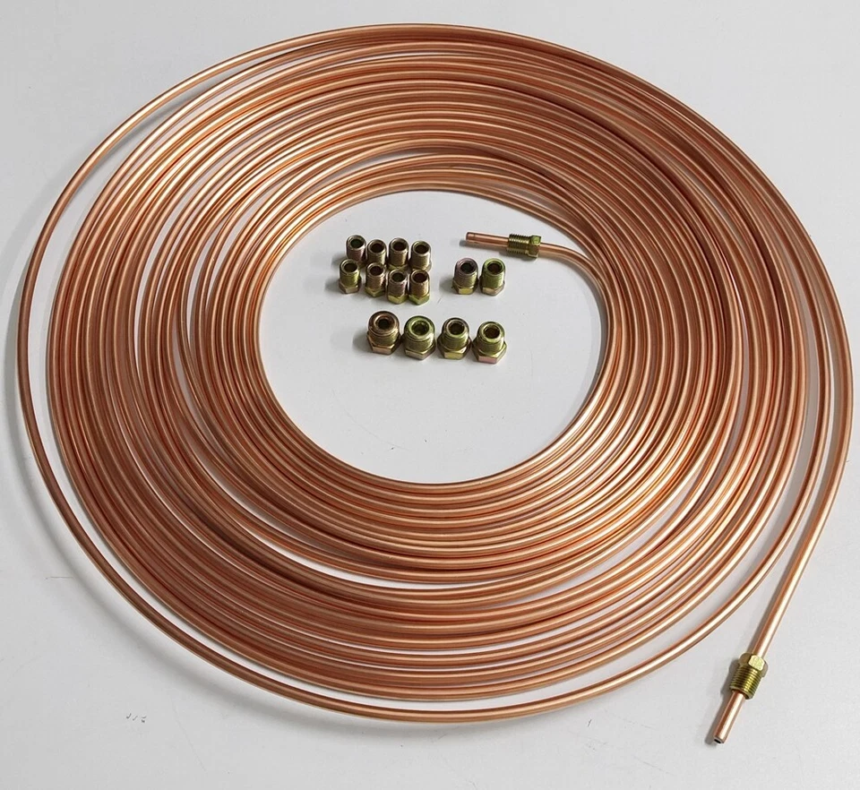 Комплект трубок тормозной магистрали железных медных 3/16 дюйма наружный диаметр рулон катушки 50 футов + фитинги 16 шт. 1 шт. - Изображение 3 из 4