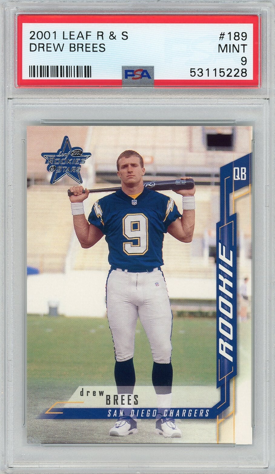 2001 Leaf Rookies and Stars R & S Drew Brees #189 RC Rookie Card PSA 9 GRADED